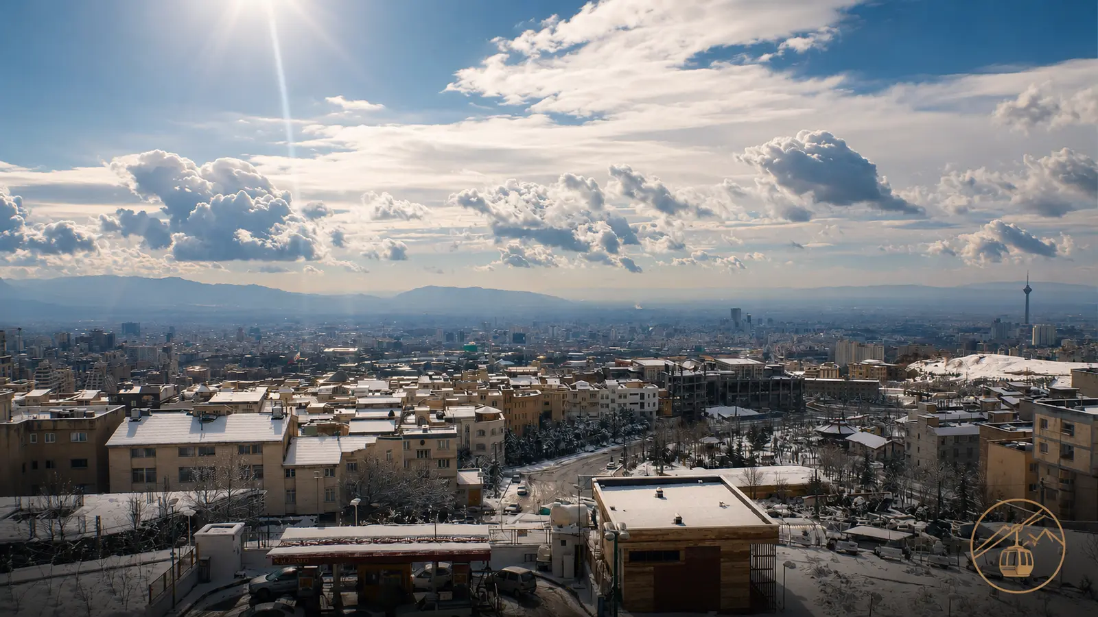 نمای زمستانی ولنجک و تهران از ارتفاع